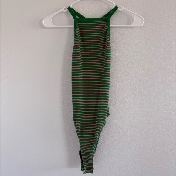 Zara Racerback Green Pink Stripe Bodysuit - Picture 8 of 9